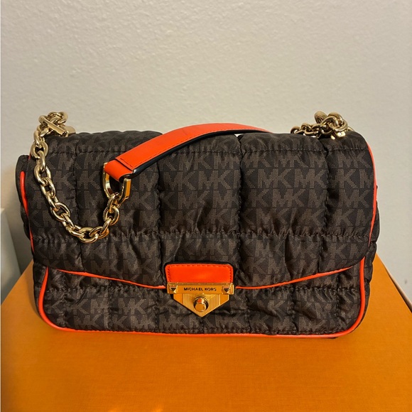 SoHo Large Quilted Signature Logo Nylon Shoulder Bag - adjustable strap - Picture 1 of 9